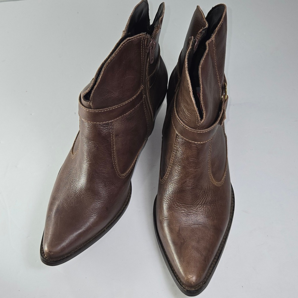Vimar Boots Brown Leather Pointed Toe Ankle Boots Buckle Zip Size 36